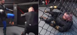 ادی هال در مبارزه تمرینی برای مسابقات MMA با لگد حریف به سرش به زمین افتاد + ویدیو
