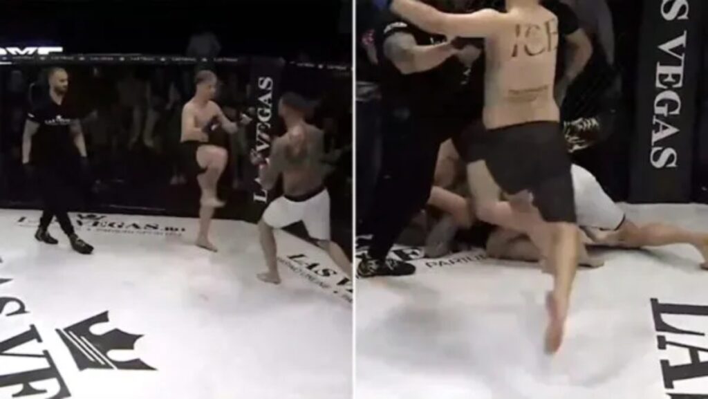 ضربات داور به یکی از مبارزان در یک مسابقه MMA رقابت را به هرج و مرج کشاند! + ویدیو