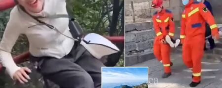 لرزش پای کوهنوردان هنگام بالا رفتن از ۶,۶۰۰ پله‌ی کوه تای در چین برای فتح قله! + ویدیو
